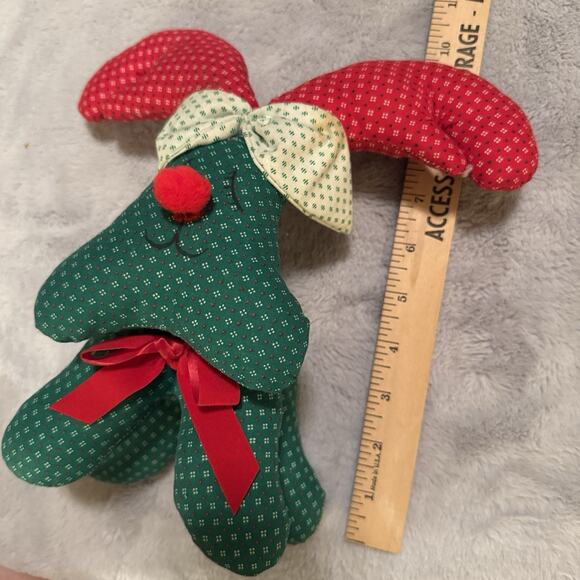 Vintage Stuffed Fabric Reindeer Handmade Christmas Plush Red Green Patchwork 10” - Picture 2 of 6